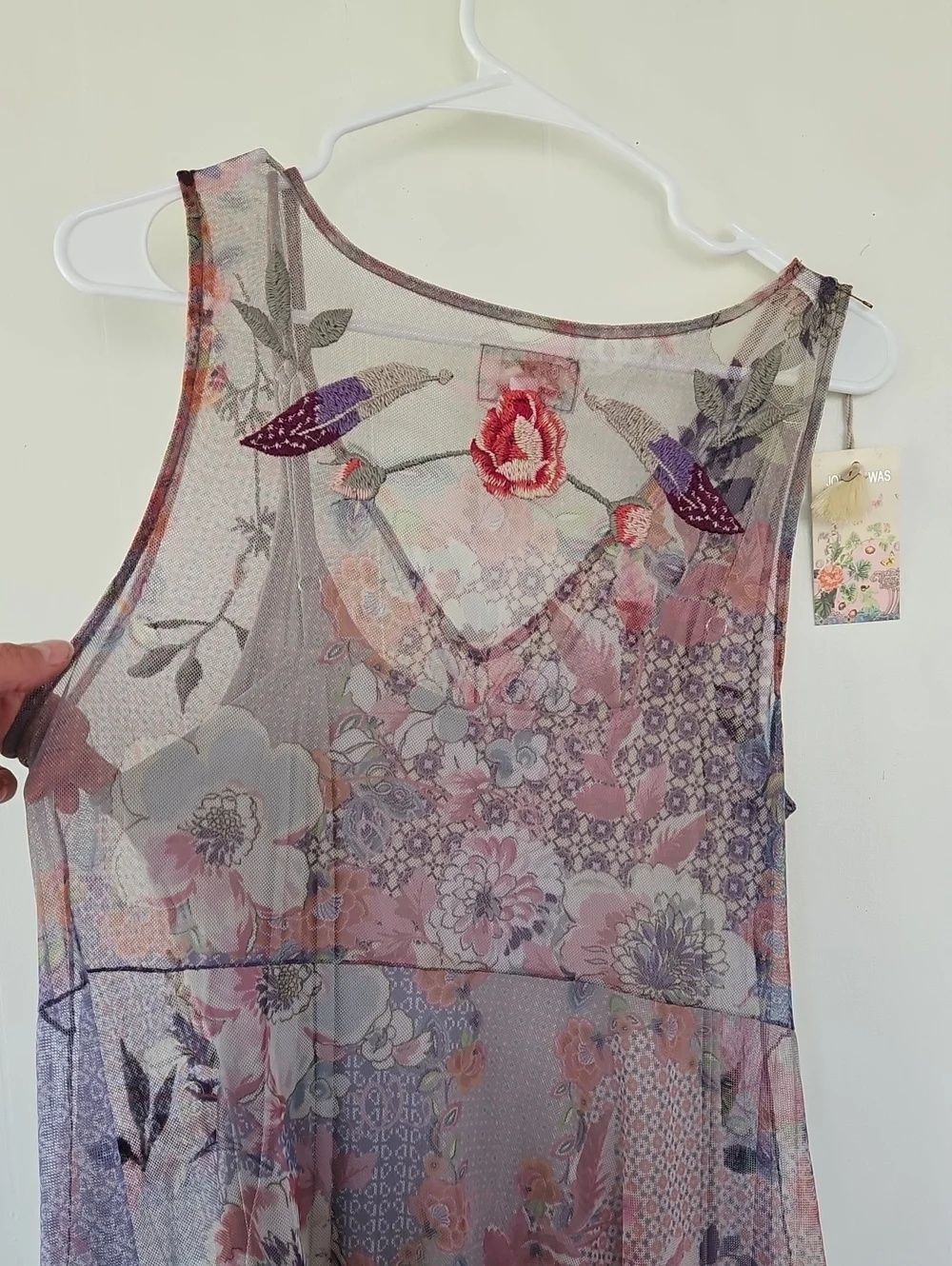 Johnny Was NWT Lavender Floral Embroidered Mesh Midi Dress - Picture 6 of 7